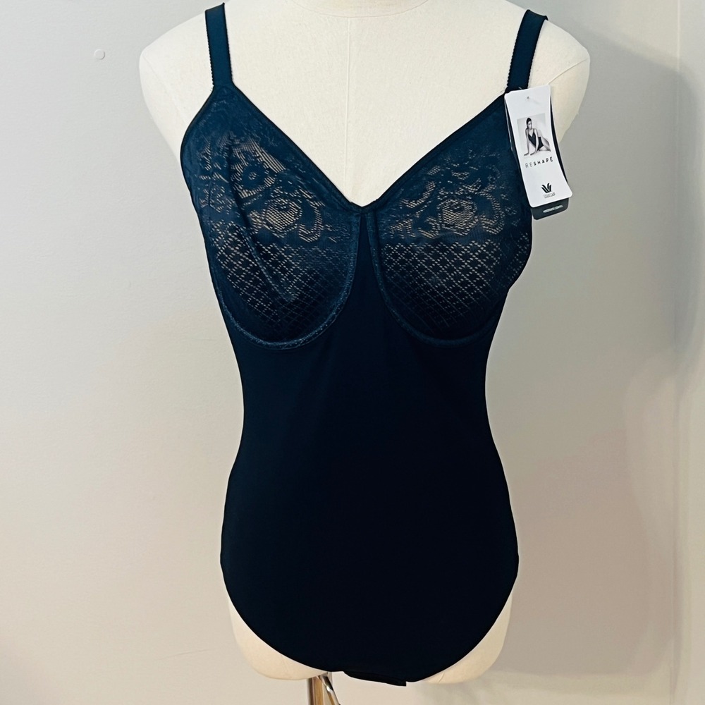 Wacoal Reshape Minimizer Bra Bodysuit Black Lace 801210 Moderate Control 36DD
